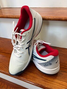 ASICS Men’s White, Blue & Red GEL-Game Pickleball Shoes